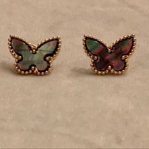 New! Abalone Gold Butterfly Stud Earrings